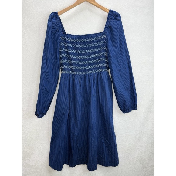 Draper James RSVP Puff Sleeve Smocked Bodice Blue Stripe Dress Size XL - Picture 6 of 9